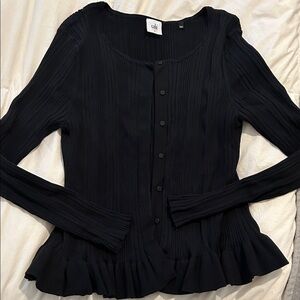 CAbi Black Ruffled Button-Up Blouse